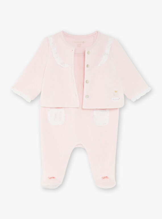 Ensemble dors bien et veste rose pâle en velours bébé fille ZOÉ / 21E0NFG1ENS301