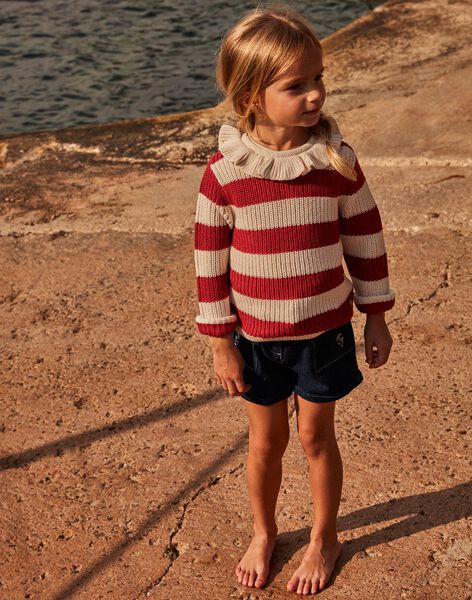 Pull écru à collerette avec rayures rouges FOPULETTE / 23E2PFC1PUL001