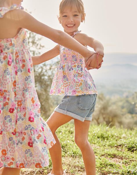 Short en jean bleu à motif fleurs FLESHOETTE / 23E2PFS1SHOP272