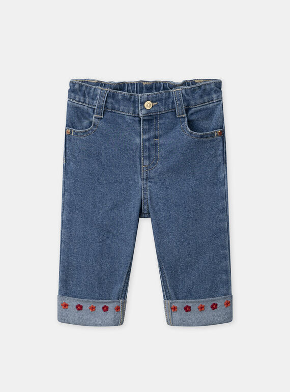 Jean bleu avec revers brodé fleurs Bébé Fille NACLARISSE / 25H1BFK1PANP269