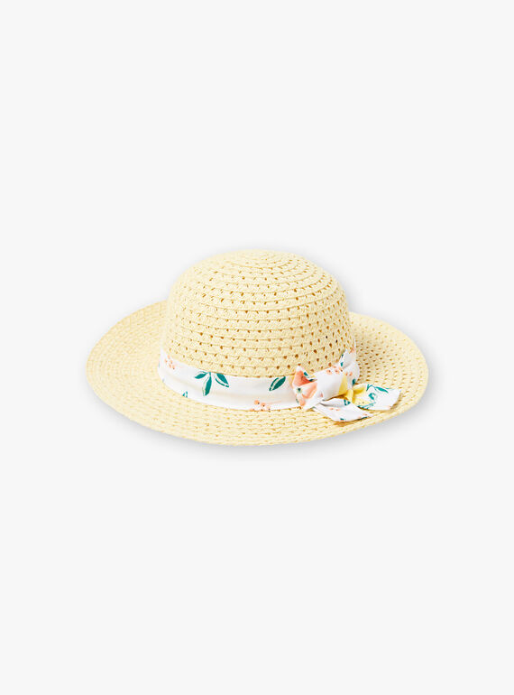 Chapeau de paille ruban imprimés citrons enfant fille ZICHUETTE / 21E4PFO1CHAB104