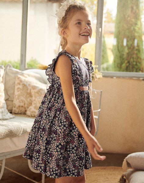 Robe violette en satin de coton fleuri FREBLOETTE / 23E2PFI4ROBH701