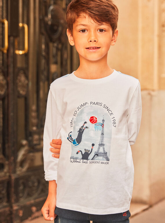 T-shirt blanc à motifs basket à Paris