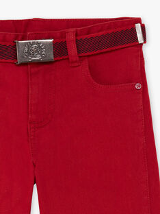 Pantalon rouge multipoches et ceinture enfant garçon BADAGE / 21H3PG11PAN050