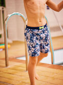 Short de bain bleu imprimé feuilles enfant garçon CYSHORTAGE / 22E4PGO6MAI622
