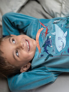 Pyjama requin en velours bleu turquoise enfant garçon CAMARAGE / 22E5PG46PYJ202