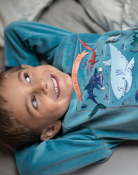 Pyjama requin en velours bleu turquoise enfant garçon CAMARAGE / 22E5PG46PYJ202