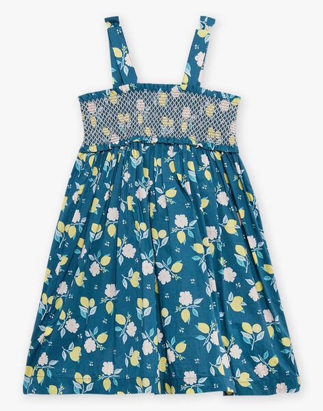 Robe courte à smock bleu canard à imprimé fleuri et citrons FRUSOLETTE 1 / 23E2PFX5RBS714
