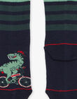 Chaussettes bleu marine rayées avec dinosaures FESOCAGE / 23E4PGB1SOQC243