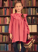 Robe rose avec volants sur les épaules et broderies pommes Fille NOMINETTE / 25H2PFP1ROB030