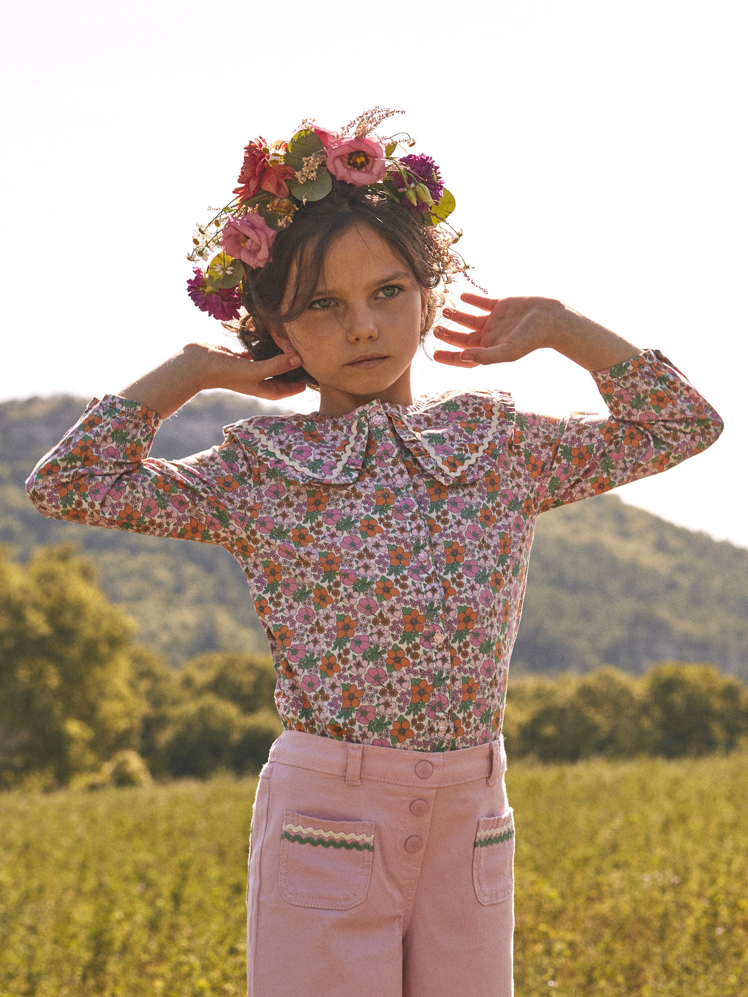 Blouse col claudine fleurs Fille Sergent Major