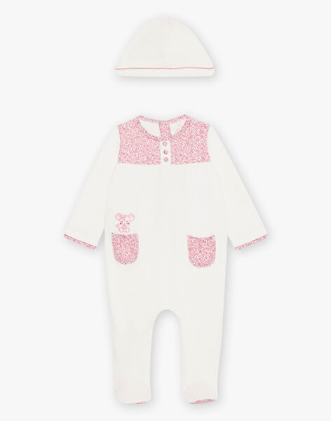 Grenouillère écrue et rose en velours et bonnet DEBAMBI / 22H5BF24GRE001