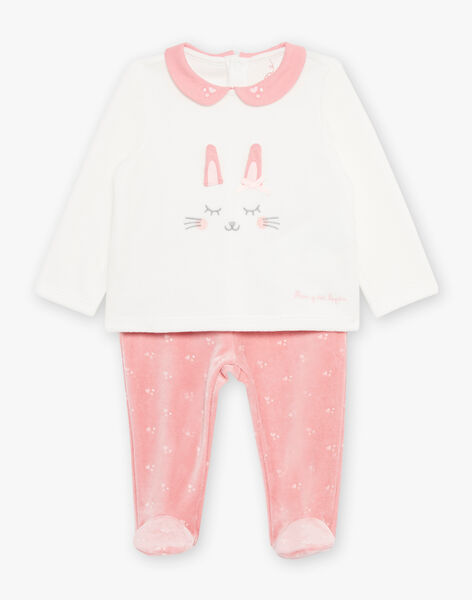 Pyjama en velours à motif lapin écru et rose DEBORAH / 22H5BF21PYJ001