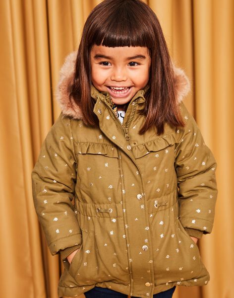 Manteau 3 en 1 kaki à fleurs dorés DRAKALETTE / 22H2PFM1PAR604