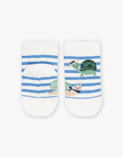 Chaussettes écrues à rayures bleues et jacquard escargots FAMARCEL / 23E4BGN1SOQ001