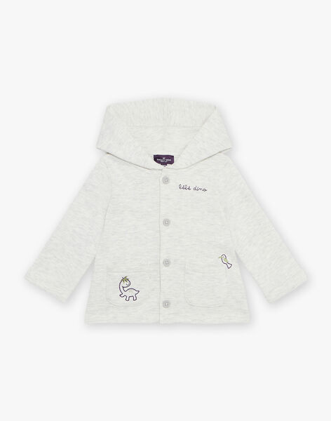 Cardigan en molleton beige chiné à capuche et à broderies animaux fantaisie FAORIS / 23E1BGO1CARA011