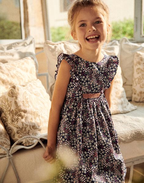 Robe violette en satin de coton fleuri FREBLOETTE / 23E2PFI4ROBH701