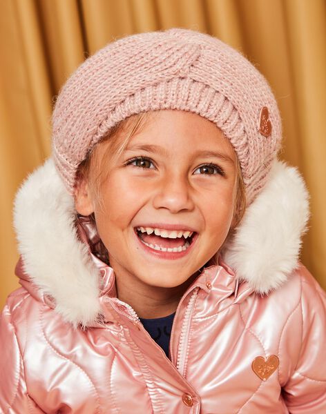 Bonnet rose effet croisé en tricot DRANOUETTE / 22H4PFN3BON309