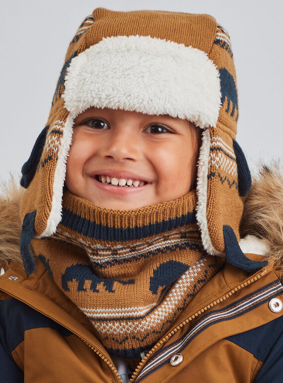 Chapka camel maille jacquard motifs ours enfant garçon BITETAGE / 21H4PGE3BON804