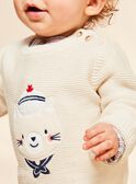 Pull beige chiné en tricot avec chat marin FAKAYDEN / 23E1BGC1PULA011