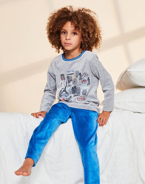 Ensemble pyjama gris chiné en velours thème Paris FLOVILAGE / 23E5PG25PYJ943