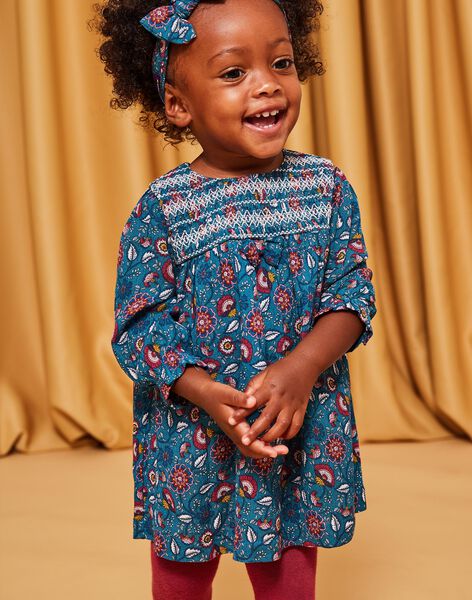 Robe bleu canard à imprimé fleuri DAMAURINE / 22H1BFU1ROB714