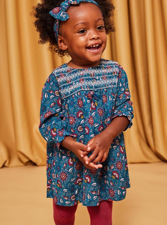 Robe bleu canard à imprimé fleuri DAMAURINE / 22H1BFU1ROB714