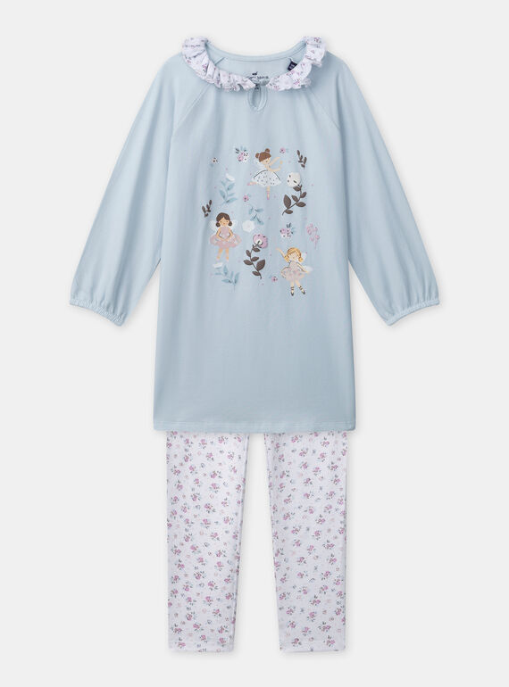 Chemise de nuit bleu clair imprimée fée et legging fleuri Fille NUIZETTE / 25H5PFB1CHN020