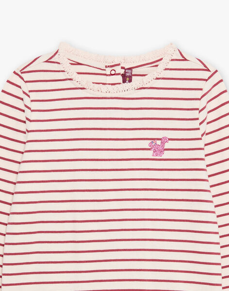T-shirt à rayures groseille et écru DYRAYETTE / 22H2PFU3TMLD319
