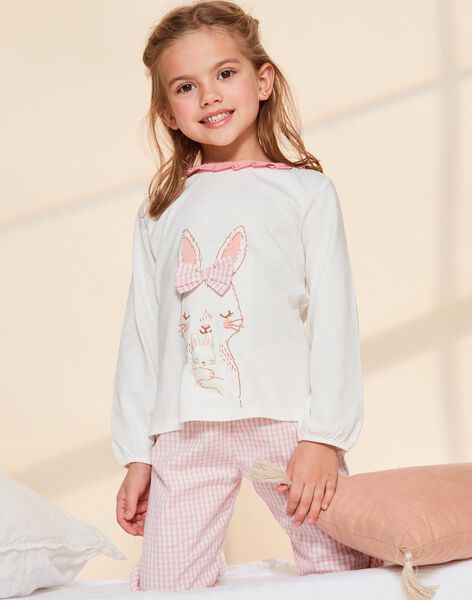 Ensemble pyjama écru à lapin et à carreaux FLORETTE / 23E5PF21PYJ001