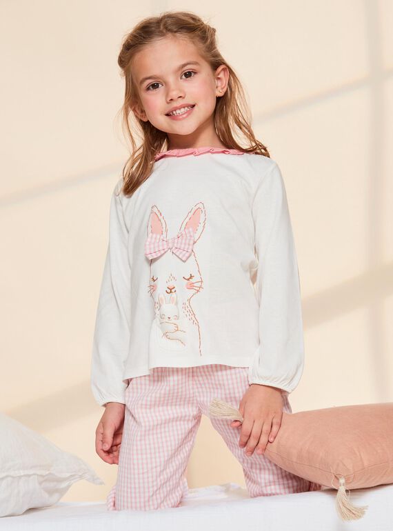 Ensemble pyjama écru à lapin et à carreaux FLORETTE / 23E5PF21PYJ001
