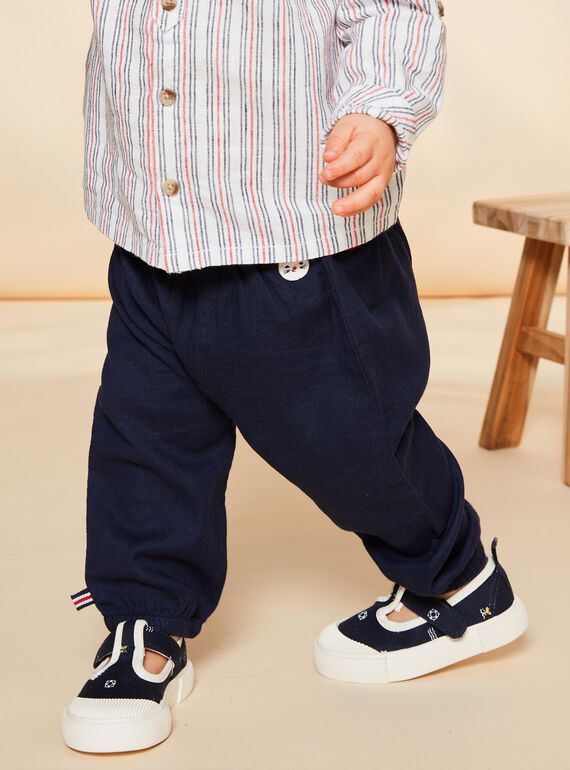 Pantalon en tubique bleu marine FAKAMEL / 23E1BGC1PAN070