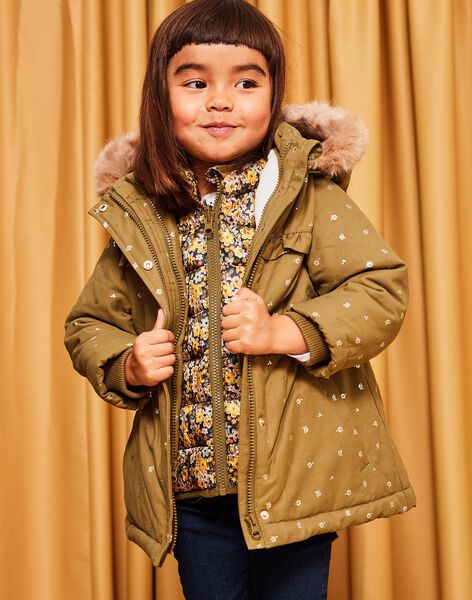 Manteau 3 en 1 kaki à fleurs dorés DRAKALETTE / 22H2PFM1PAR604