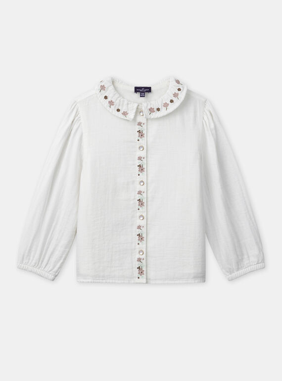 Blouse blanche à col brodés de fleurs et manches longues Fille NICLETTE / 25H2PFL1CHE001