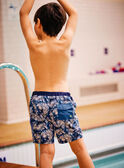 Short de bain bleu imprimé feuilles enfant garçon CYSHORTAGE / 22E4PGO6MAI622