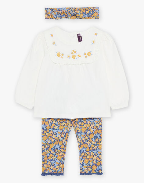 Chemisier écru avec legging et bandeau bleu marine à fleurs 23E1BF81ENS001