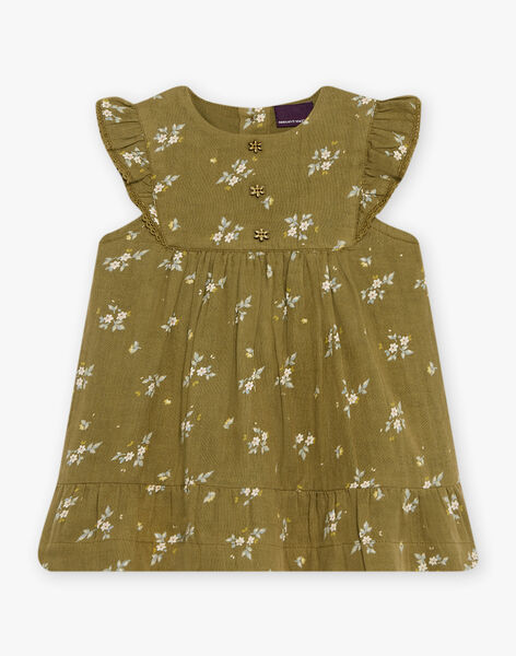 Robe en double gaze de coton à imprimé fleuri kaki DACECILE / 22H1BFD1ROB604