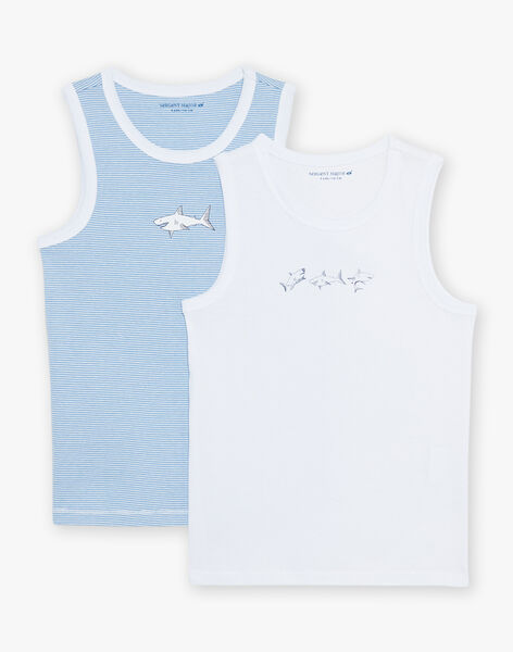 Lot de 2 débardeurs écrus en coton biologique thème requin FLOBARDAGE / 23E5PGH1DEB001