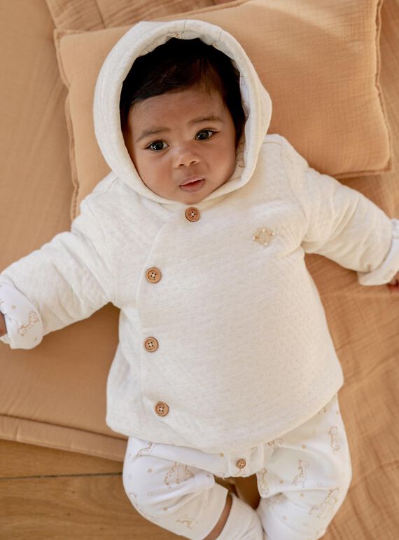 Veste de naissance à capuche en tubique écrue FOLMER / 23E0CM61VESA011