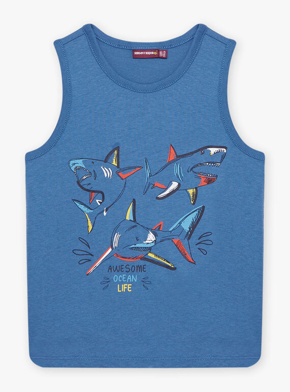 Débardeur bleu motif fantaisie requins enfant garçon CYDEBAGE1 / 22E3PGT1DEBC240