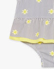 Maillot de bain 1 pièce bleu marine et jaune à imprimé à rayures et soleils FITINA / 23E4BFM2MAIA001