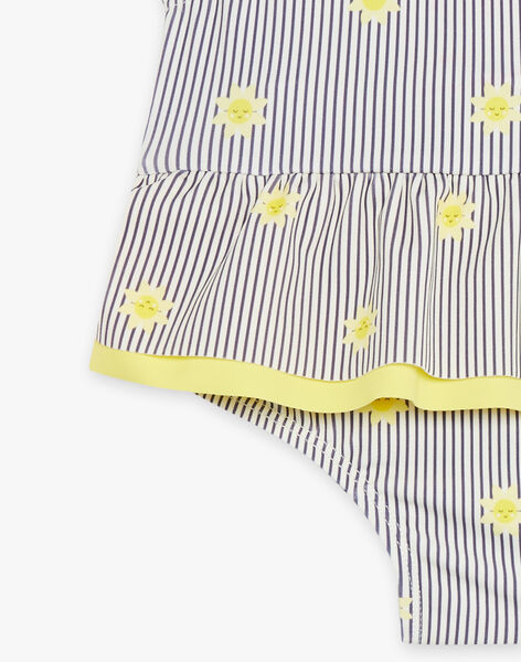 Maillot de bain 1 pièce bleu marine et jaune à imprimé à rayures et soleils FITINA / 23E4BFM2MAIA001