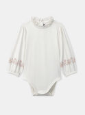 Body blanc à col volant et imprimé fleurs roses sur les manches Bébé Fille NAELODIE / 25H1BFL1BOD001