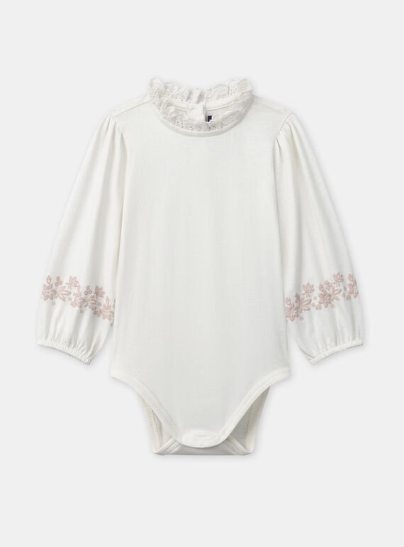 Body blanc à col volant et imprimé fleurs roses sur les manches Bébé Fille NAELODIE / 25H1BFL1BOD001