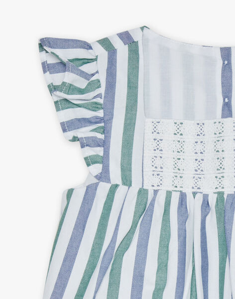 Blouse écrue volantée à rayures bleu et vert FURAYETTE / 23E2PFN1CHE001