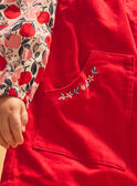 Chasuble rouge en velours à broderies fleurs et pommes Bébé Fille NAGULIA / 25H1BFM1CHS050