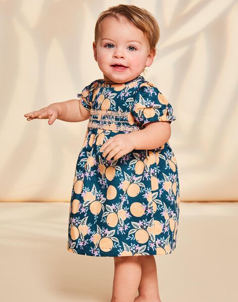 Robe et culotte bleu-vert en satin à fruits FAPAULINE / 23E1BFO1ROB608