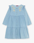 Robe en denim bleu à broderies fleuries FADENETTE / 23E2PF81ROBP272