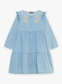 Robe en denim bleu à broderies fleuries FADENETTE / 23E2PF81ROBP272
