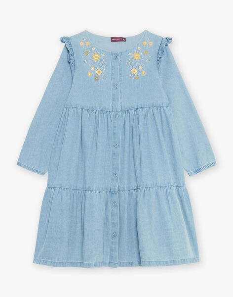 Robe en denim bleu à broderies fleuries FADENETTE / 23E2PF81ROBP272